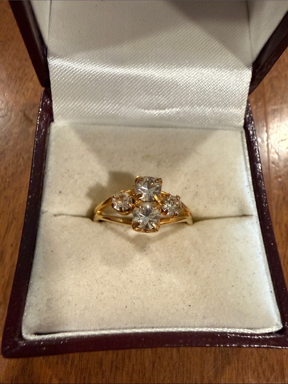 Vintage Adjustable Gold-Tone Four-Stone Crystal Ring
